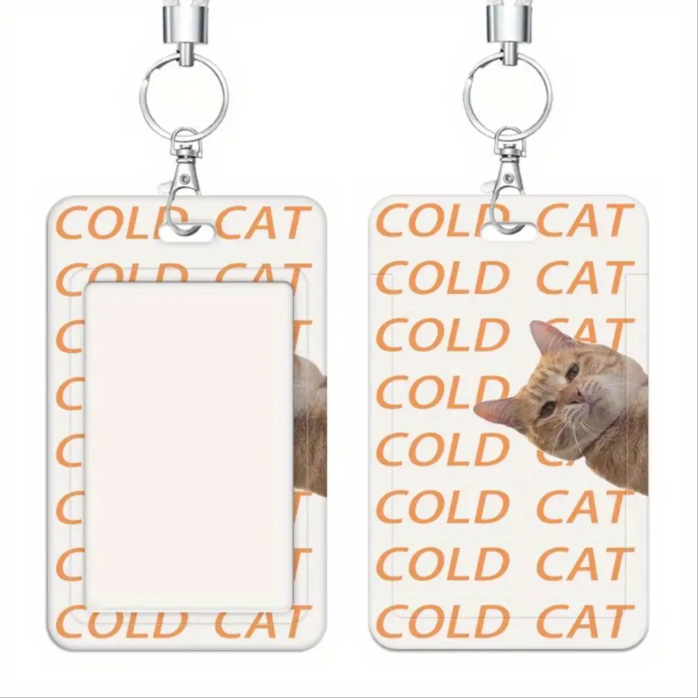 Cute Cold Cat ID Card Holder Plastic Case Cute Cat Face Compatible ID Badge Bank Access Card Holds 2 Cards Hospital Office