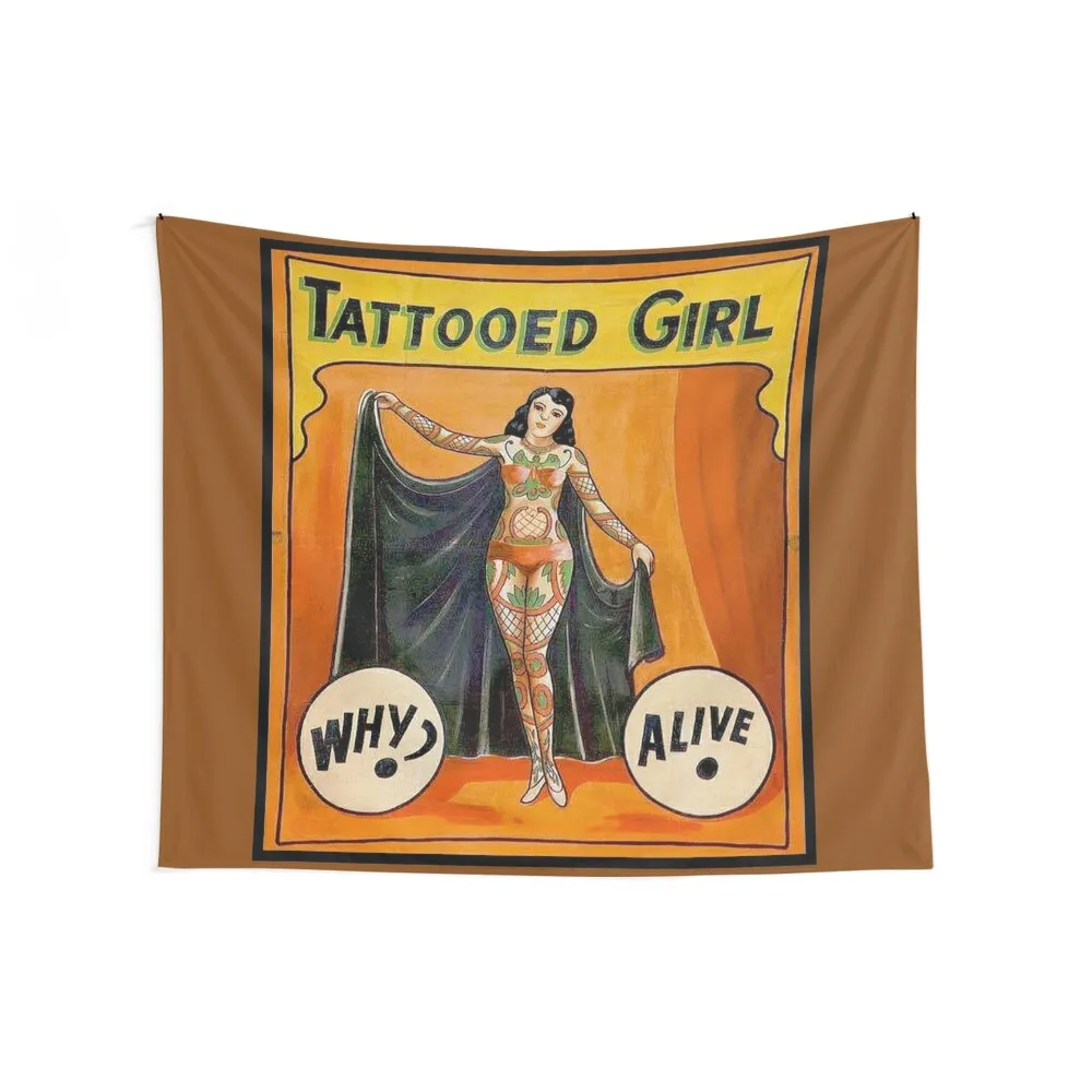 TATTOOED GIRL : Vintage Circus Sideshow Advertising Print Tapestry Custom Decor For Bedroom Room Decor Aesthetic Tapestry