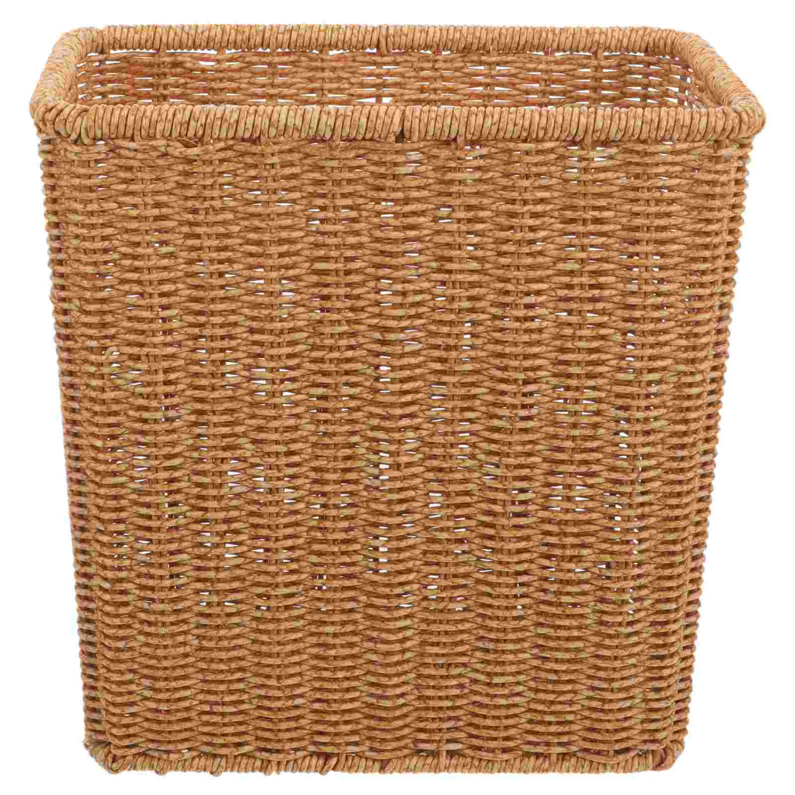 

Flower Bucket Woven Trash Can Office Trashcan Slim Waste Basket Plastic Garbage Kitchen