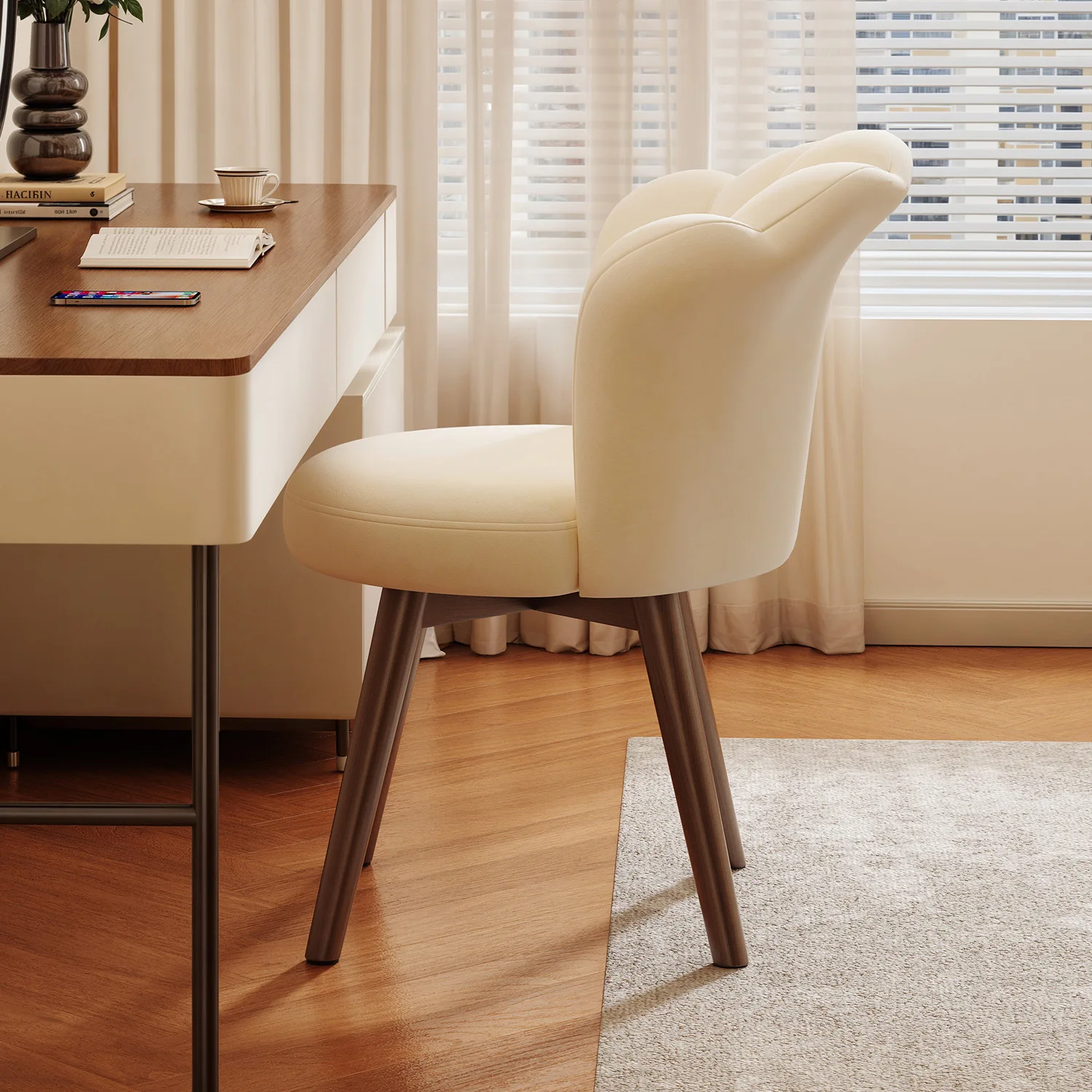 Makeup chair girls bedroom master bedroom dresser stool petal chair simple solid wood legs rotating backrest dressing chair