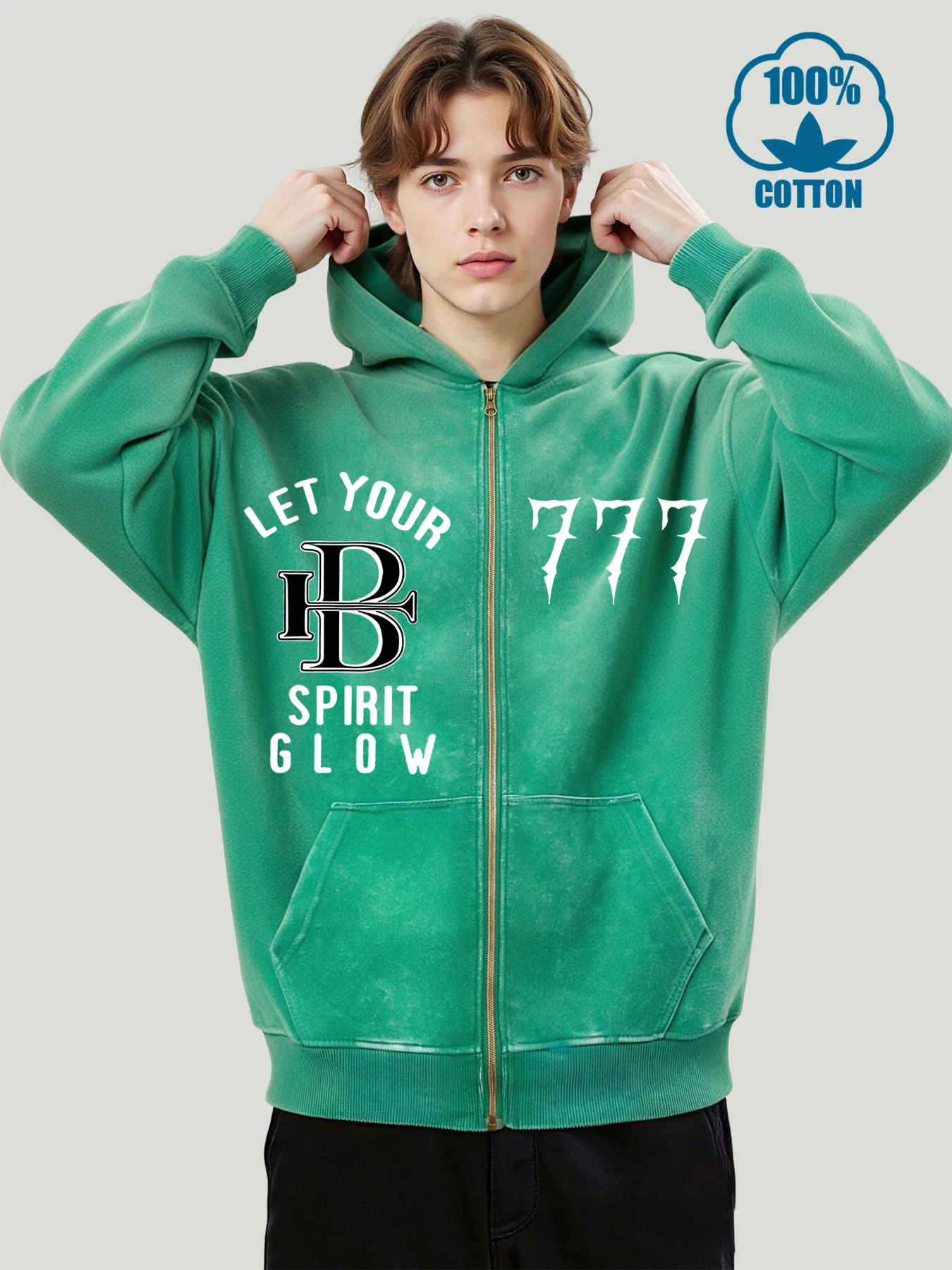 

Let Your Spirit Glow 797, стираное пальто на молнии с принтом, мужские модные повседневные толстовки, свободная толстовка на молнии, хлопковый топ унисекс в стиле ретро