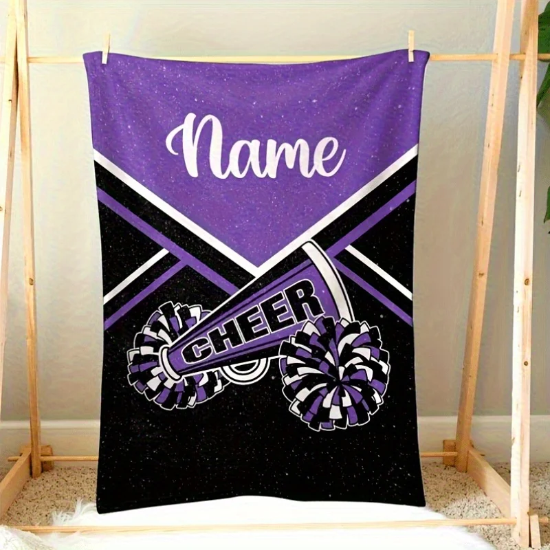 Customize Custom 1pc Cheerleader Name Printed Fleece Blanket, Personalized Soft Warm Digital Printed Fleece Throw, Suitable for