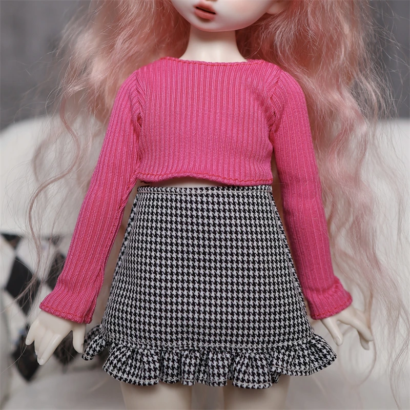 Roupas de boneca bjd adequadas para tamanho 1/6, conjunto de roupas de saia xadrez de malha, acessórios de boneca (2 pontos)