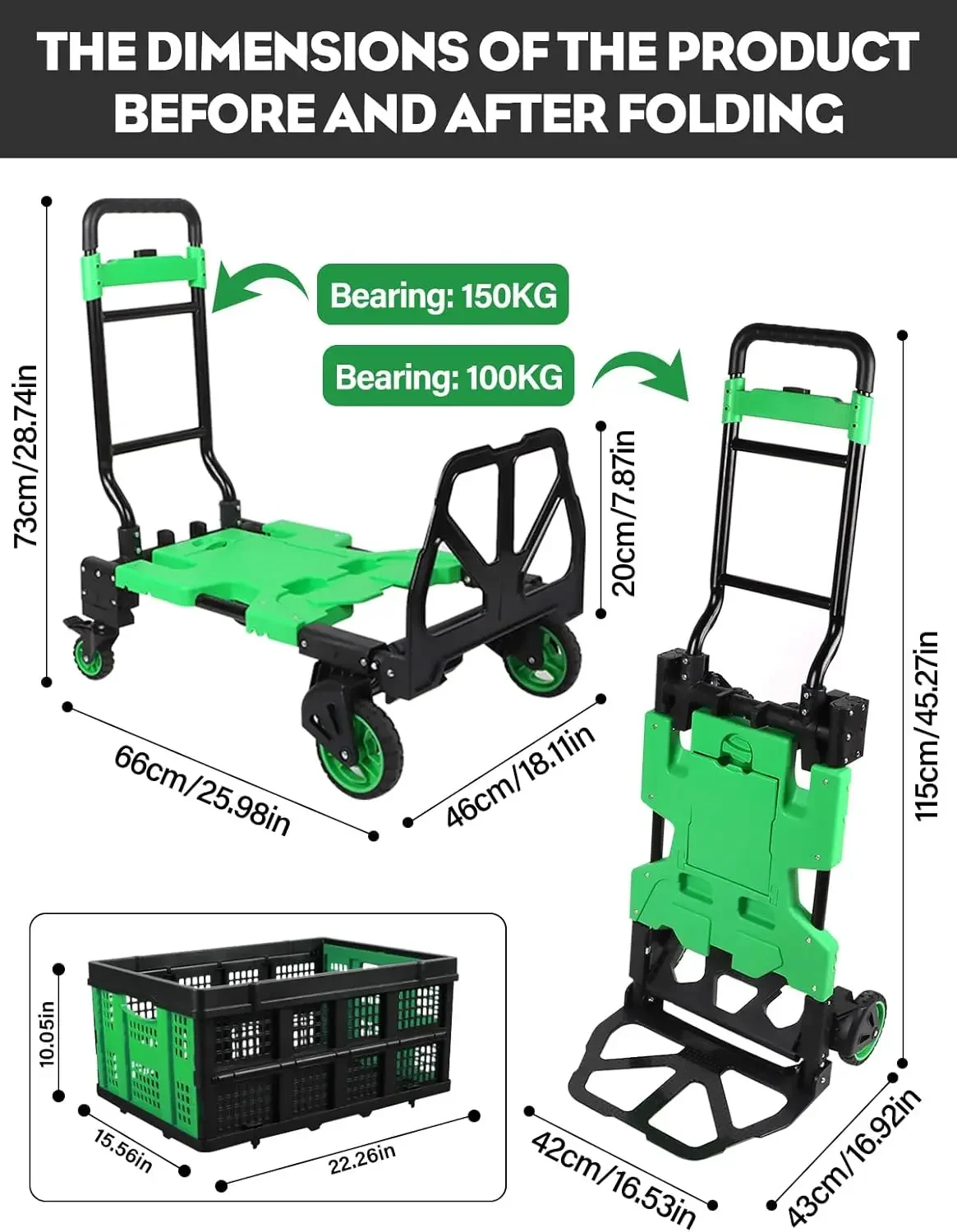 2026 Multi-Purpose Heavy Duty Folding Wagon Cart Foldable Hand Truck with Removable Bag Collapsible Utility Pull Cart Storage Ba