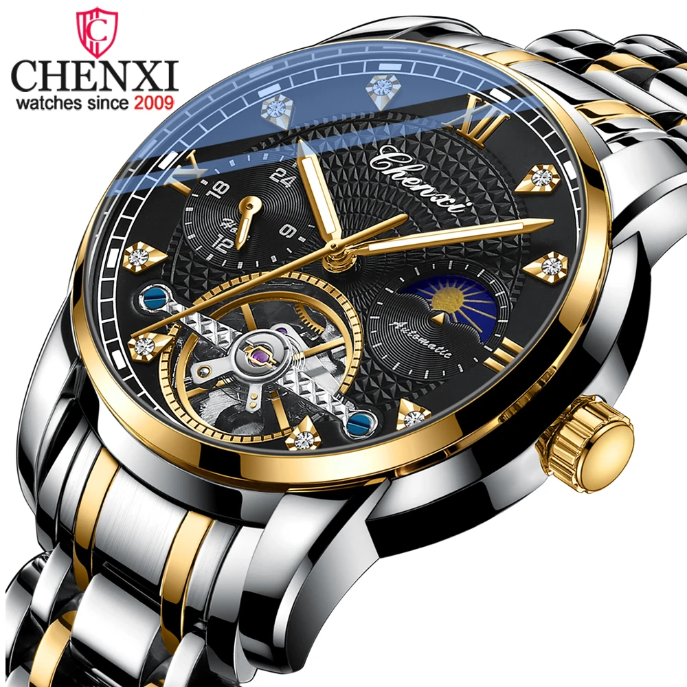 CHENXI Mens Mechanical Watches Top Brand Stainless Steel Automatic Watch Men Waterproof Business Wristwatch with Luminous
