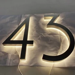 Modern Residential LED House Number Light Outdoor Waterproof Home Hotel Door Plates Metal Illuminated House Sign Address Plaques