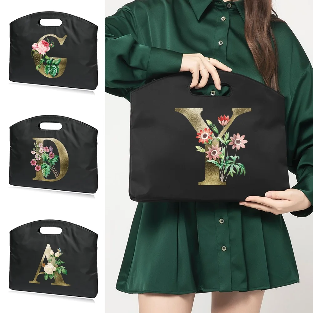 New Handbag 26 Golden Flower Letter Printed Briefcase Business Travel Work Laptop Bags Office Totes Case Conference Document Bag