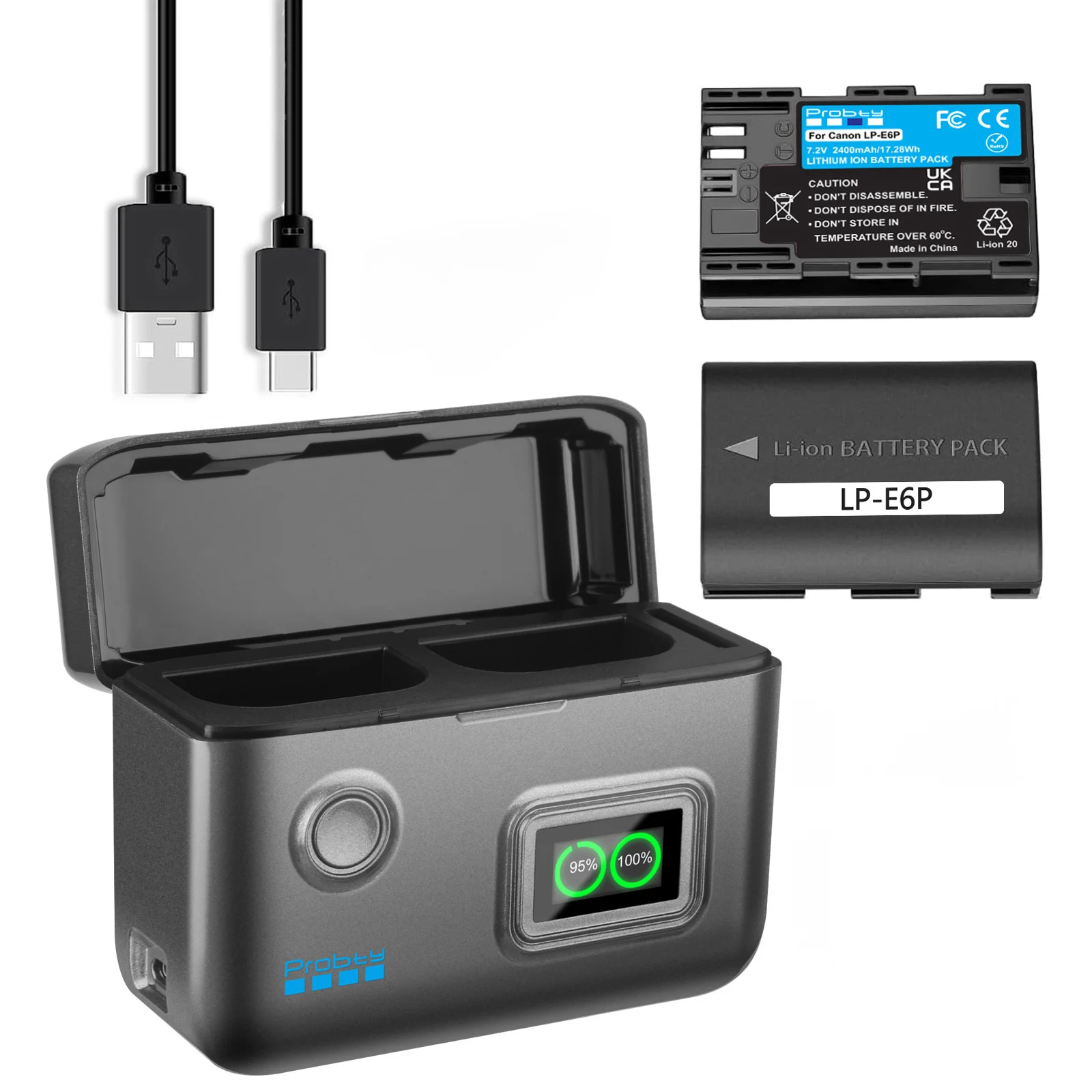 2400mAh LP-E6P Battery LP E6P Bateria and Fast LCD Charger for Canon EOS R5 Mark II R5 R6 R7 R EOS 5DS R 5D Mark II Mark III 6D