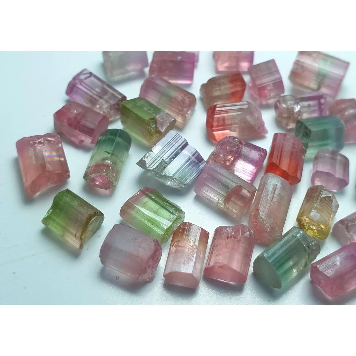 Brazilian Elbaite Rough Mineral Crystals, 10g 5-15mm Color Mix, Display Box for Mineral Collection & Shelf Display