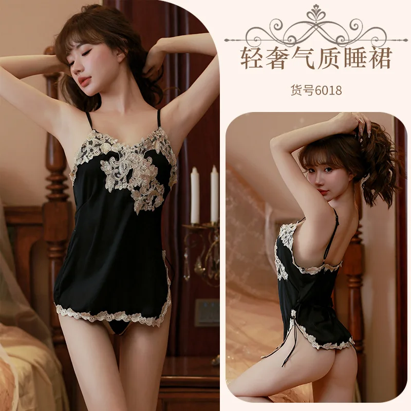 Lingerie sexy, camicia da notte ultra corta, modalità aperta, uniforme senza decollo, segretaria allettante, puro desiderio, cameriera, pigiama di raso, piccolo