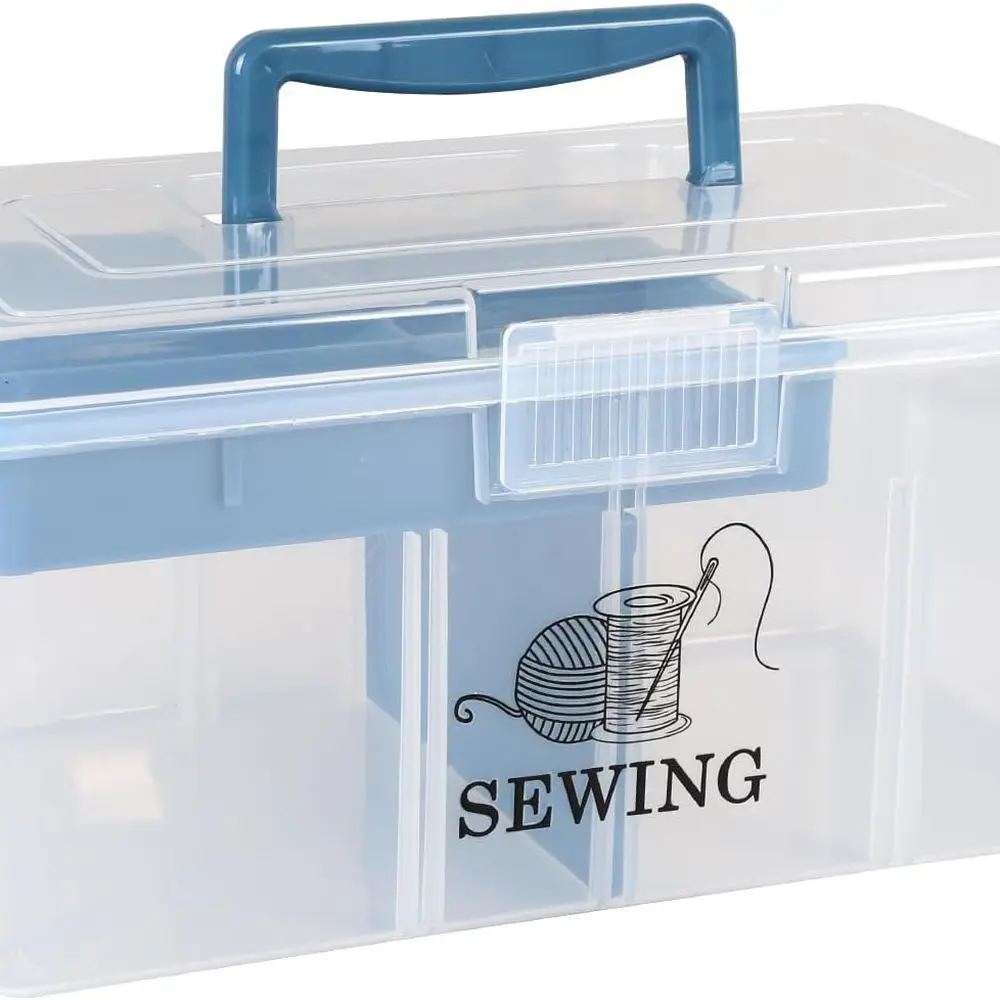 

Plastic Sewing Supplies and Tool Box with Handle 12 inch sewing box organizer 2Tier Art Craft Organizer Storage Box for Medicine