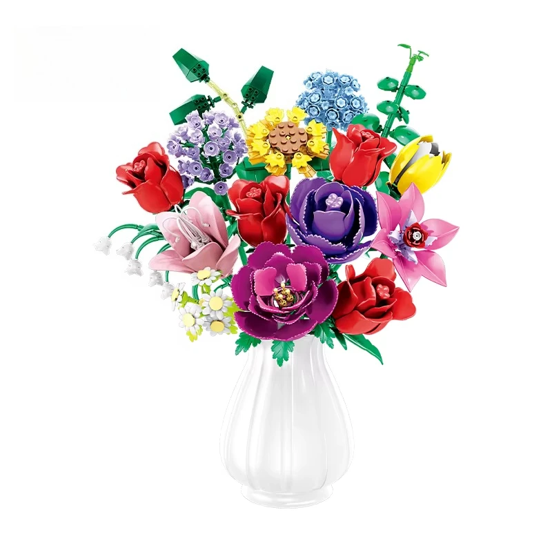 Factory 13 Style Flower Bouquet Building Blocks Set Without Vase