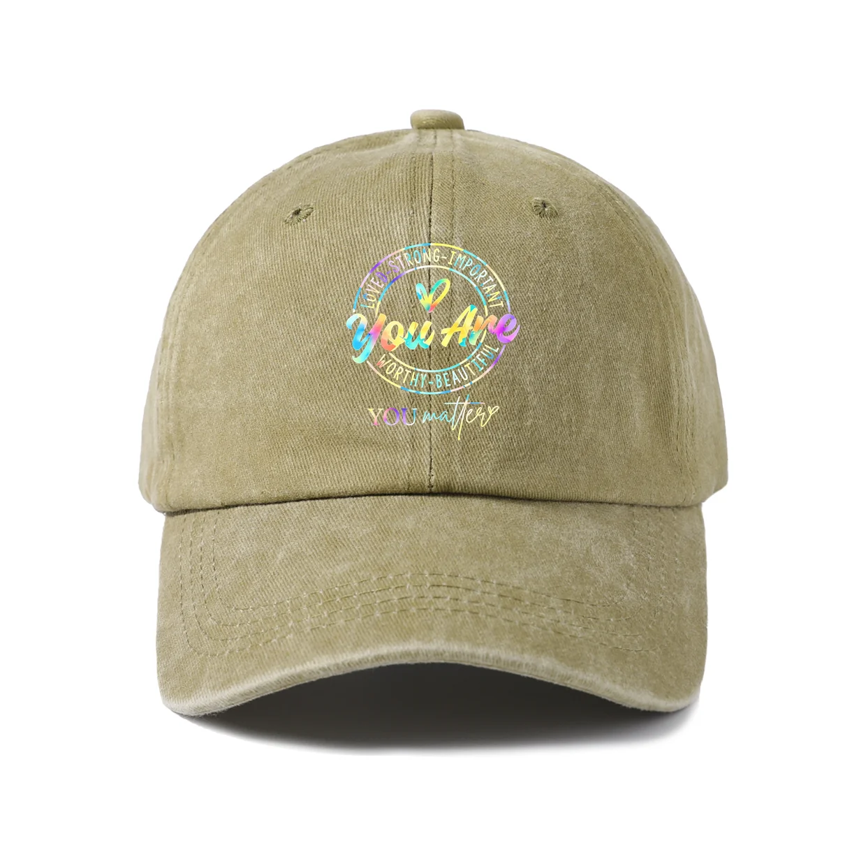 Rainbow Affirmation Quote Graphic Baseball Cap, Vintage Washed Adjustable Unisex Dad Hat, Casual Gift