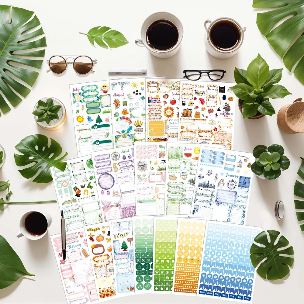 Green Plants Day/Week/Month Planner Sticker Book DIY Scrapbooking Diary Handbook Decorative Material Stickers Stationery