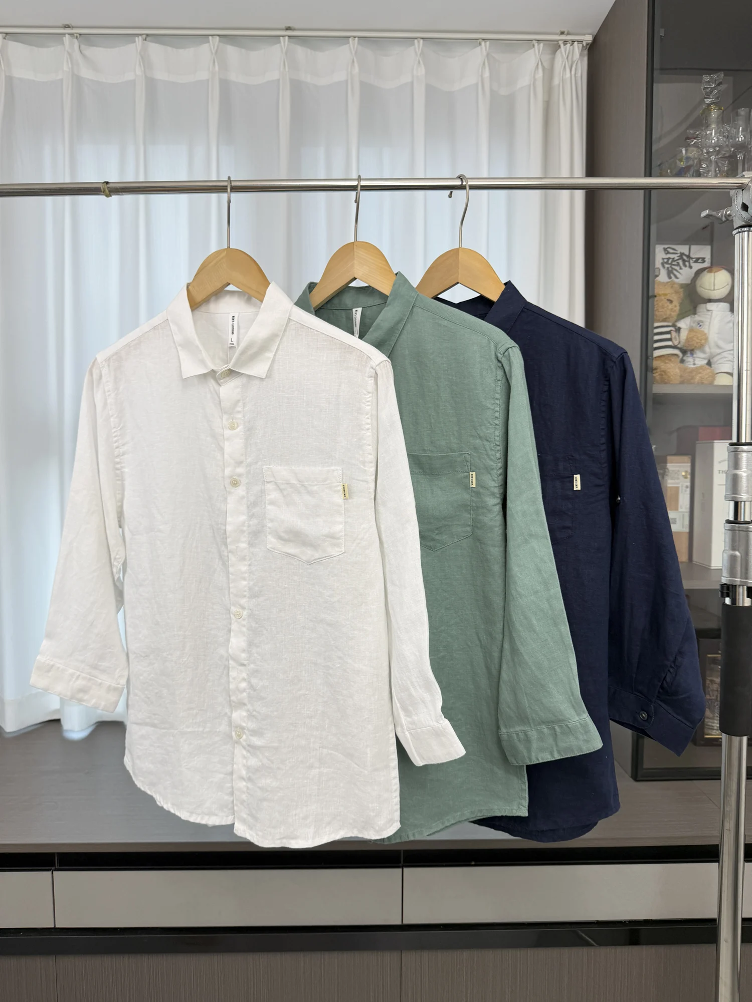 High-End Comfortable Thin Men's Summer Washed Linen Casual Lapel Seven-Quarter Sleeve Shirt Breathable Fashion Urban Style