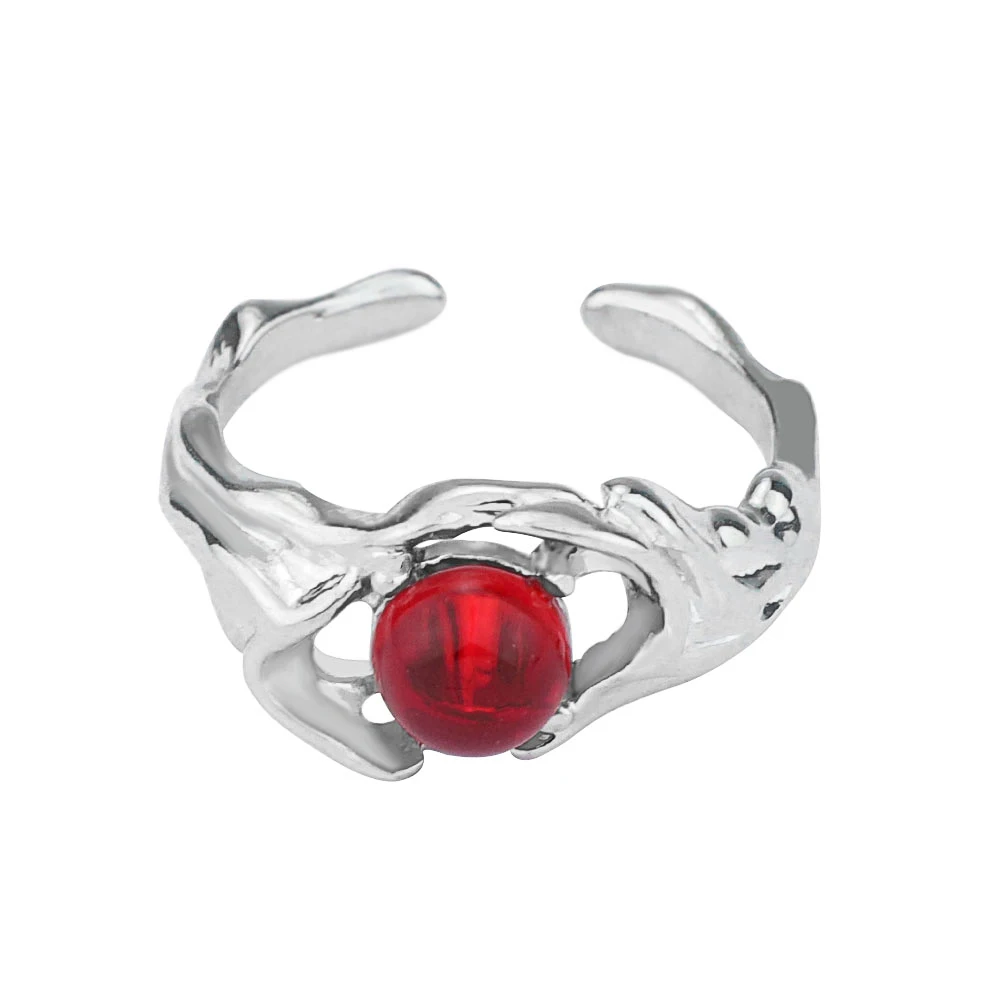 Goth Red Crystal Heart Irregular Ring for Women Girls Punk Adjustable Thorn Love Dark Finger Rings Fashion Party Jewelry Gifts