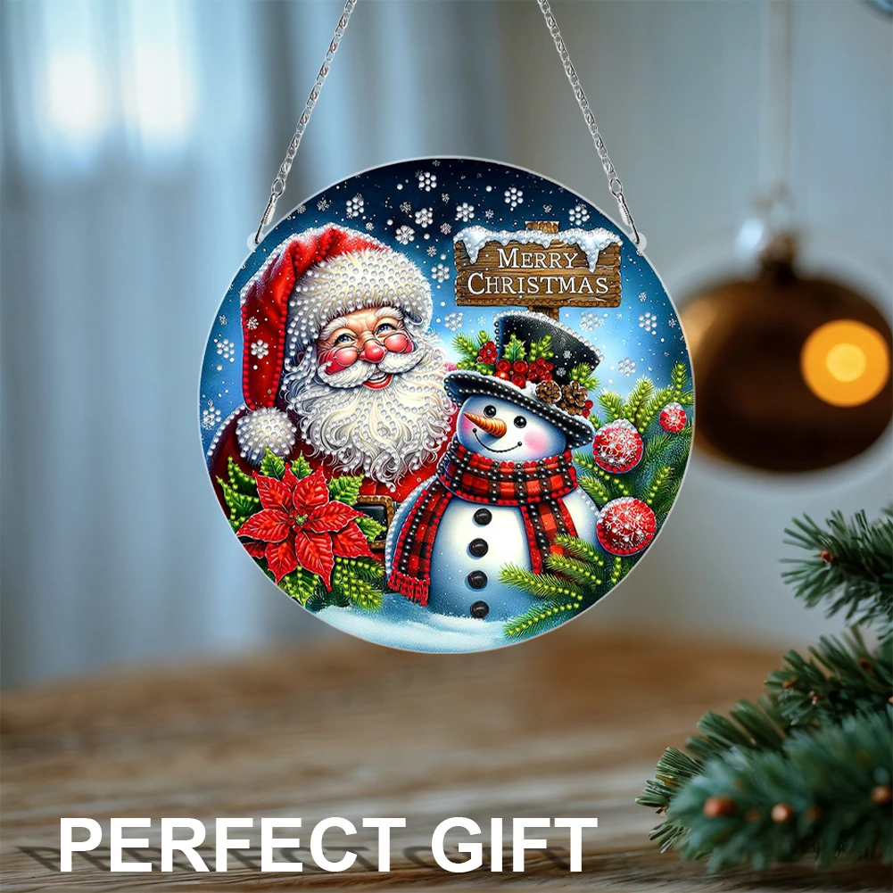 

Christmas 2D Flat DIY Hanging Gem Art Paintings Charm Crystal Rhinestone Art Pendants for Living Room Home Office Decoration