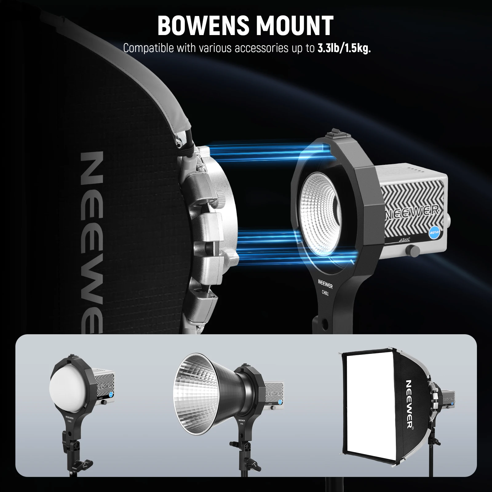 NEEWER Bowens Mount Adapter Holder, NEEWER Mini Mount to Bowens Mount Adapter Ring with Umbrella Socket, 5/8\