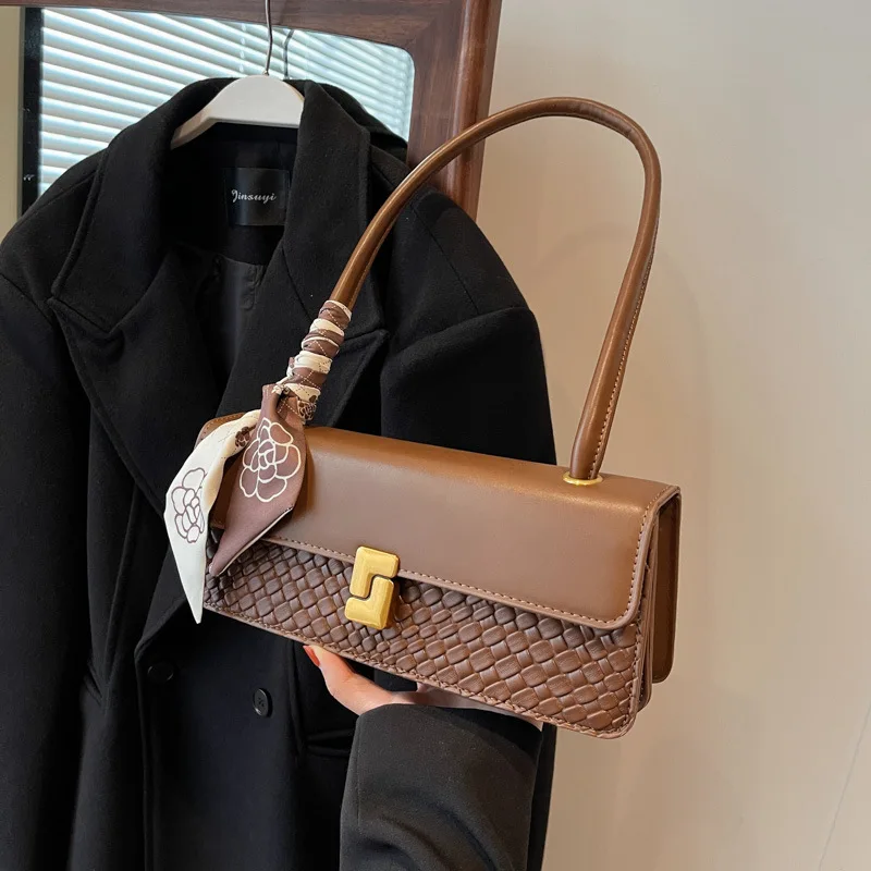 

2026 New PU Leather Hobo Bag Textured Underarm Bag with Scarf Strap Luxury Elegant Versatile Crossbody Purse Gift for Women