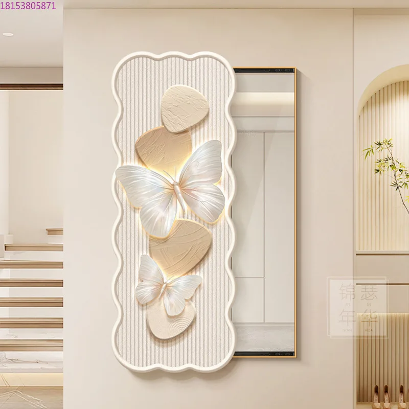 Cream wind hidden full-length mirror decorative painting French butterfly push-pull invisible
