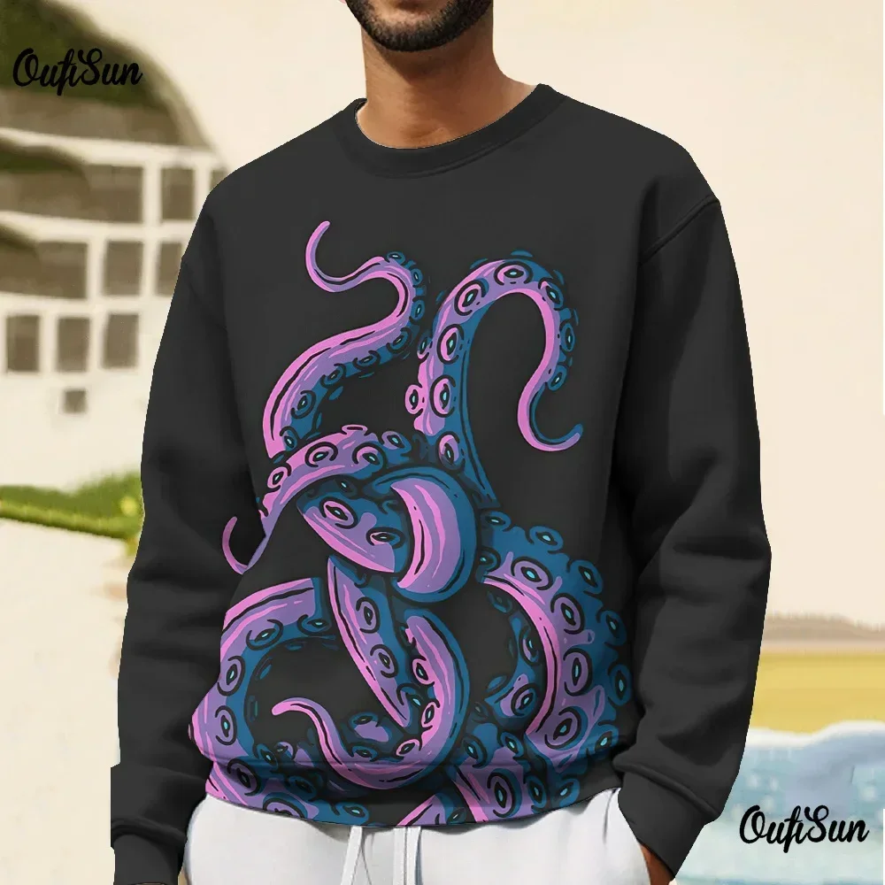 

Autumn Men's 3D Crew Neck Sweatshirt Printed Octopus Pattern Long Sleeve Jacket Men's Oversized Pullover Street Fashion Sweatshi