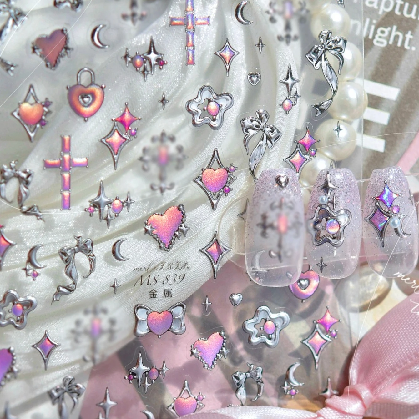 

Red Pink Purple Silver Chain Lava Bowknot Love Heart Skeleton Lock Wing Star Moon Figure Coffin Nail Art Sticker Manicure Decals