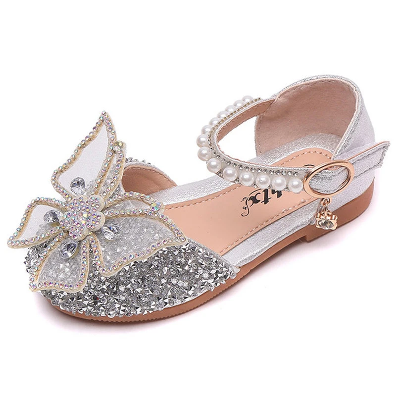 Summer Girls Sandals Fashion Sequins Rhinestone Bow Girls Princess Shoes Baby Girl Shoes Flat Heel Sandals Size 21-35