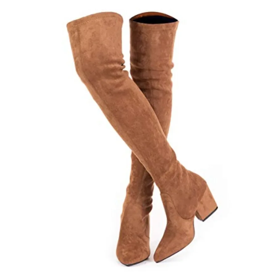 

Mtzyoa Thigh High Block Boot Women Poted Toe Stretch Over The Knee Boots