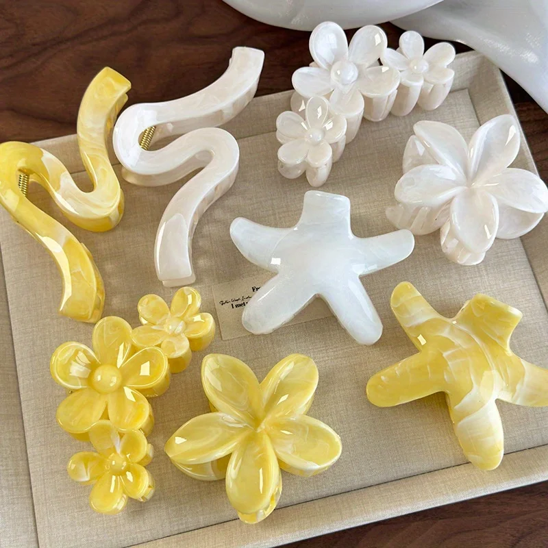 Korean-Style Yellow-Toned Versatile Oversized Starfish Eggflower Hair Clip Vacation-Inspired Minimalist Floral Shark Clip
