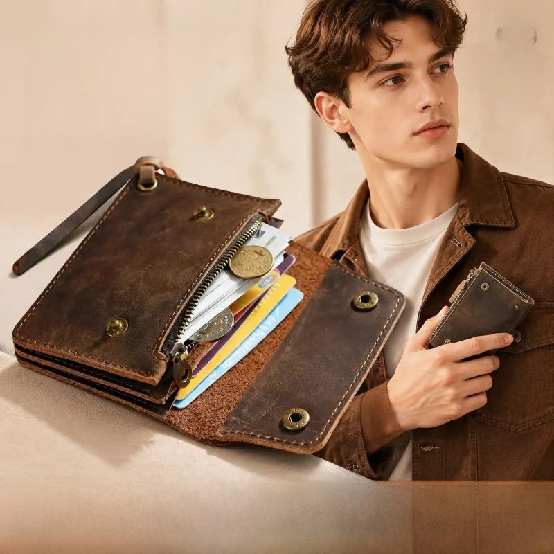 handmade-top-layer-cowhide-leather-wallet-retro-short-style-men's-genuine-leather-wallet-multi-card-large-capacity-coin-purse