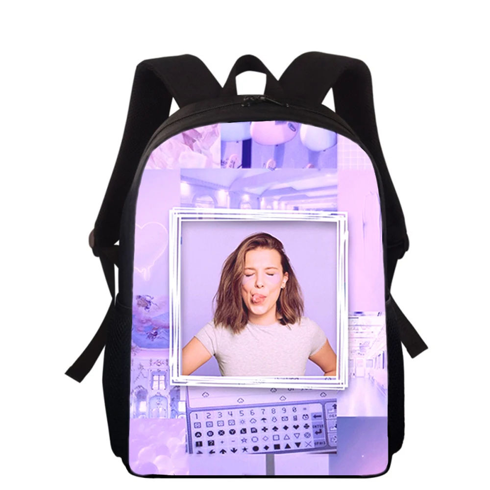 Millie Bobby Brown-mochila con estampado 3D de 16 "para niños y niñas, morral escolar para estudiantes, mochilas para libros