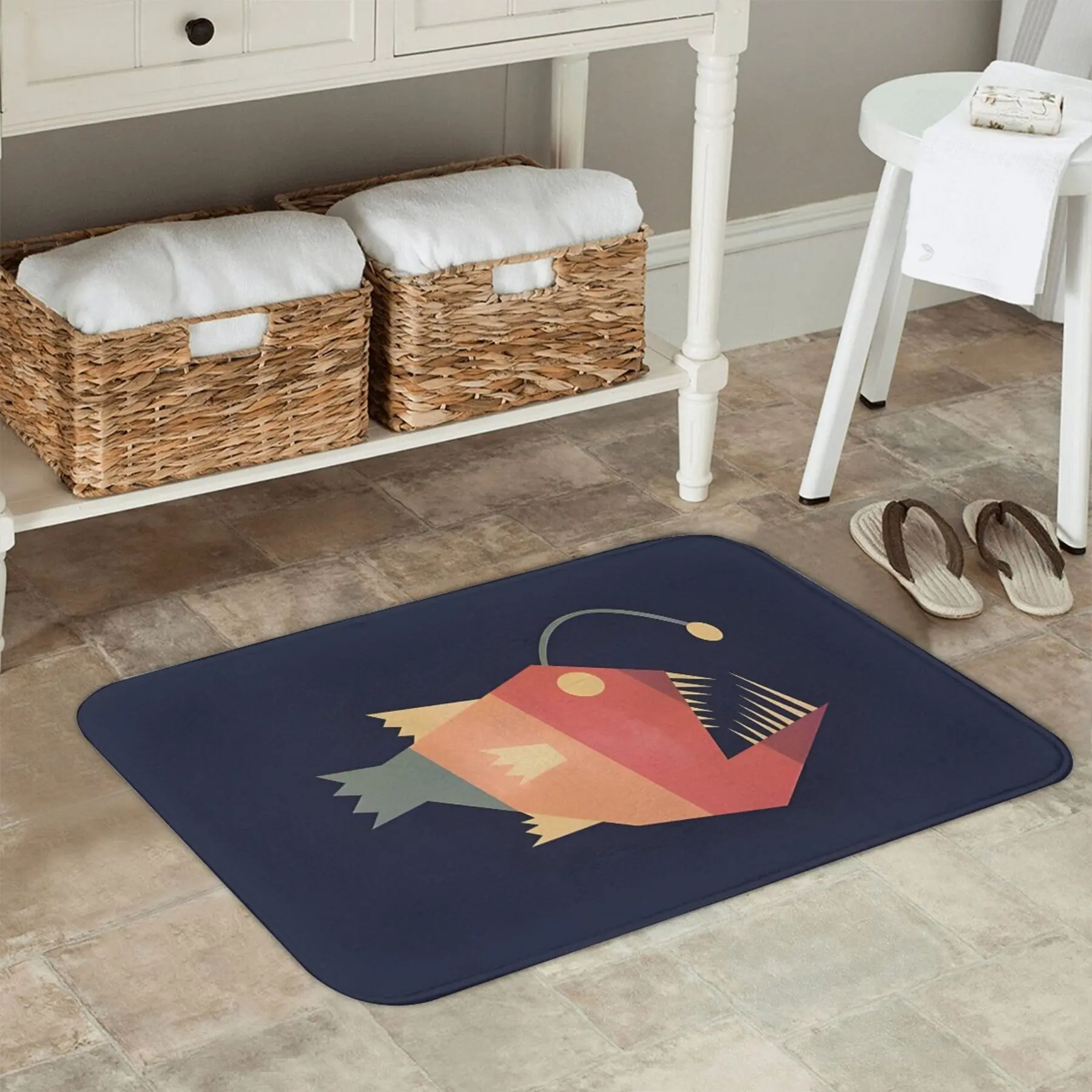 1pc Flannel Bath Mat, Home Decoration, Holiday Gift, Machine Washable, Underwater Dream Lightbox Fish Door Mat, Rectangular