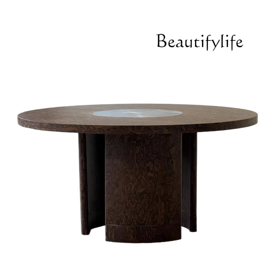 

Medieval style solid wood dining table natural veneer design living room household round dining table B & B round dining table