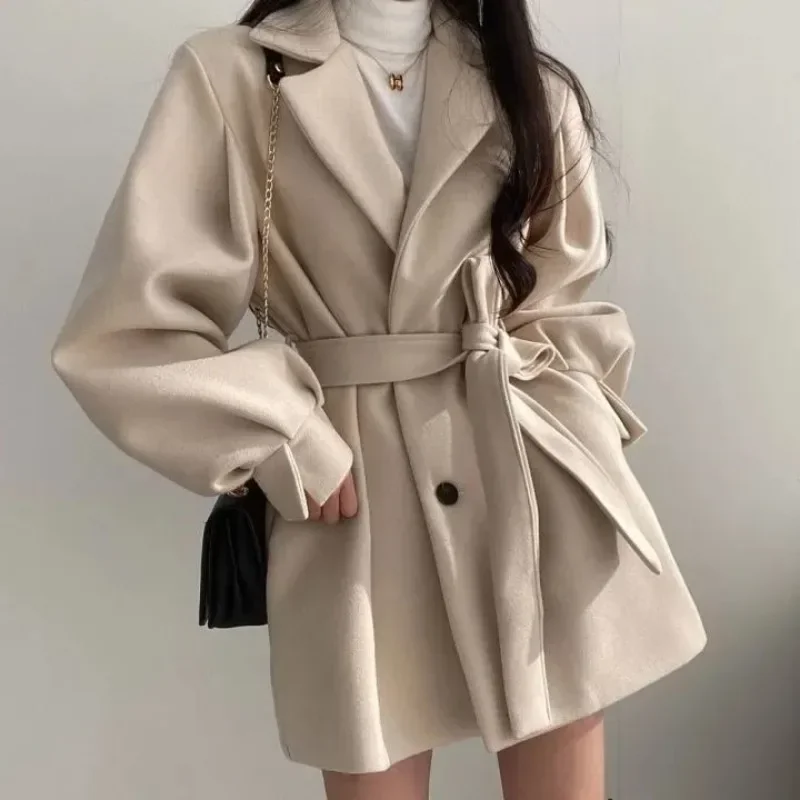 Women Blends Office Ladies All-match Design Coat Autumn Clothes Vintage Solid Elegant Simple Korean Style Outwear Cozy Casual