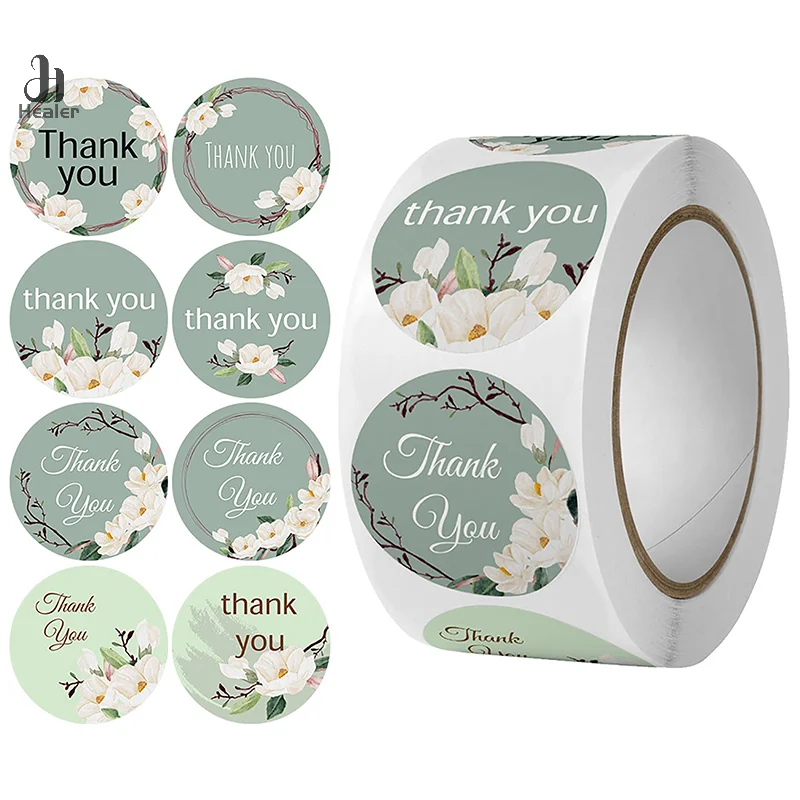 500PCS Seals Stickers Thank You Stickers For Business New Small Merci Roll Sticker Packaging Sticker Flower Rolling Label