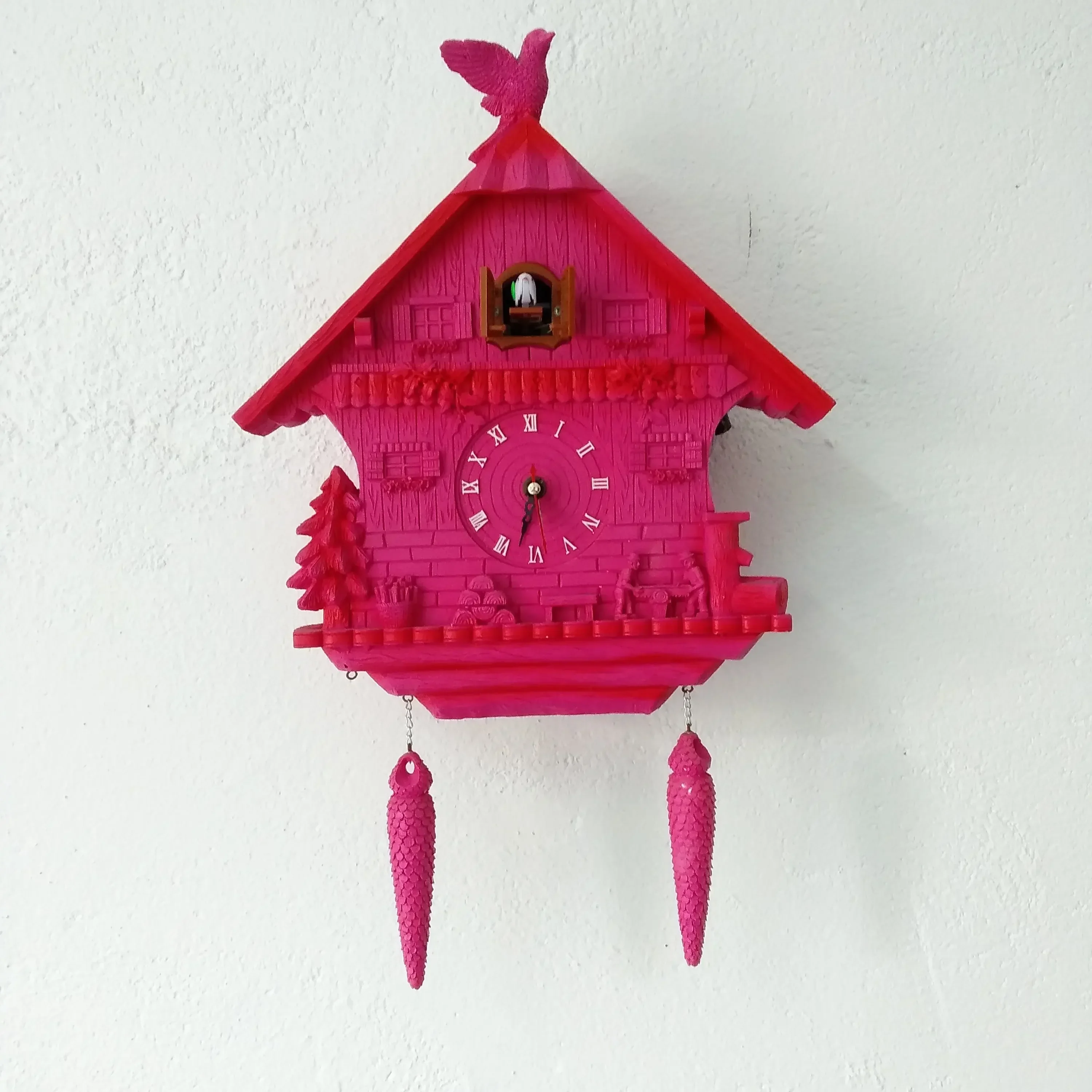 Resin Crafts Nordic modern pink custom cuckoo wall hanging clock for home decoration images - 6