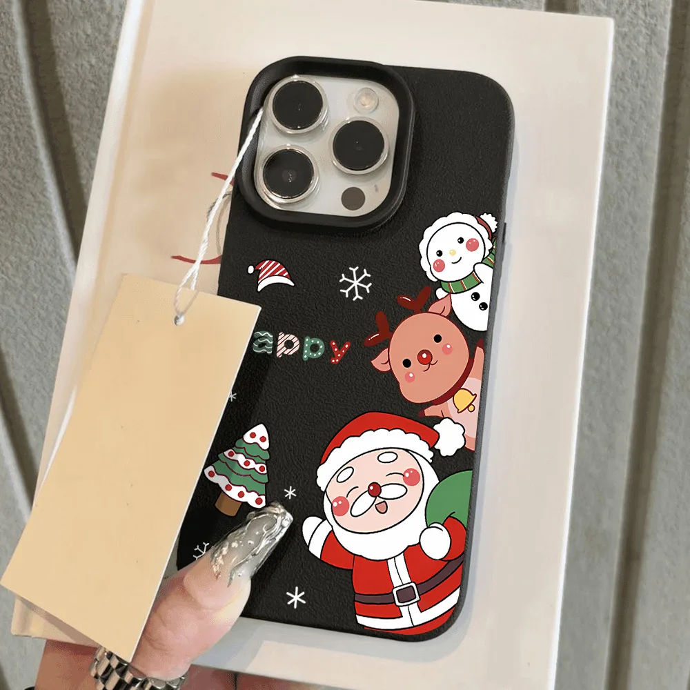 Christmas Tree Leather Painted Phone Case For iPhone 11 Pro Max 16 15 Pro 14 13 12 Cover 15 14 Plus Sockproof Soft Protective