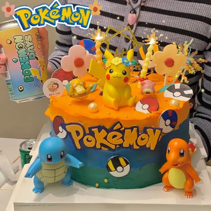 

Pikachu Party Cake Topper Happy Birthday Anime Figure Cake Toppers Decoration Supplies Creative Ornaments Kids Gifts Baking New