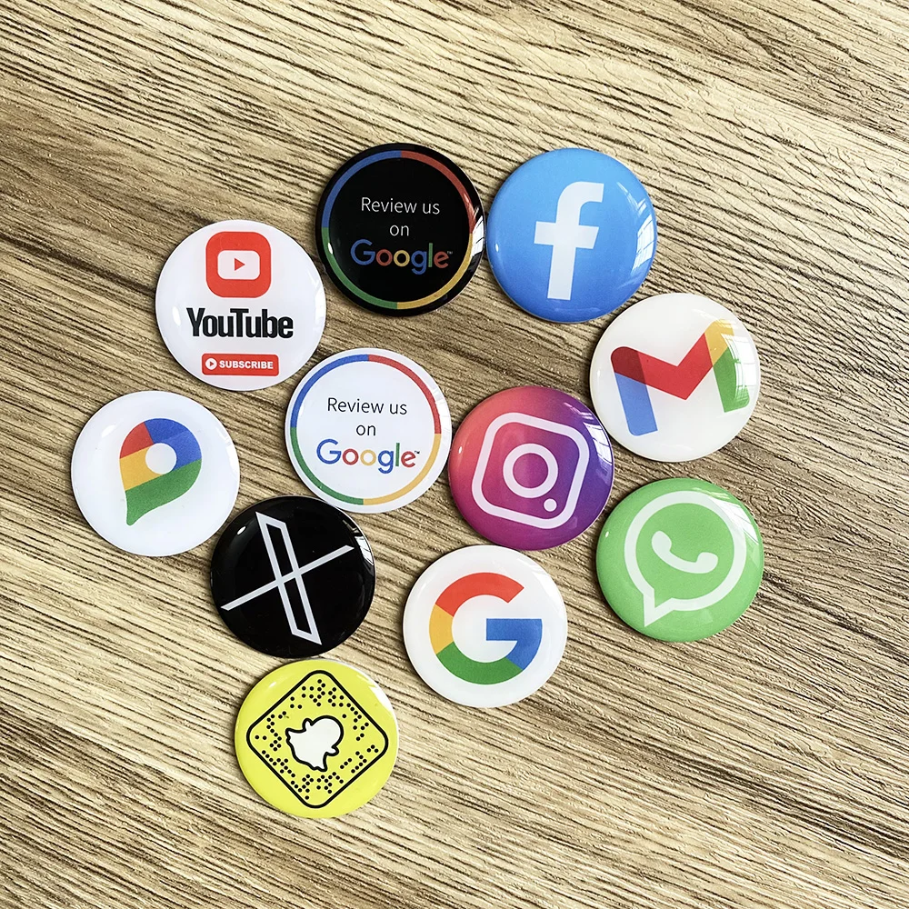 30mm Epoxy NFC Phone Sticker Social Media Gmail Instagram Snapchat Facebook Card Grow your Business With NFC Google Review Cards