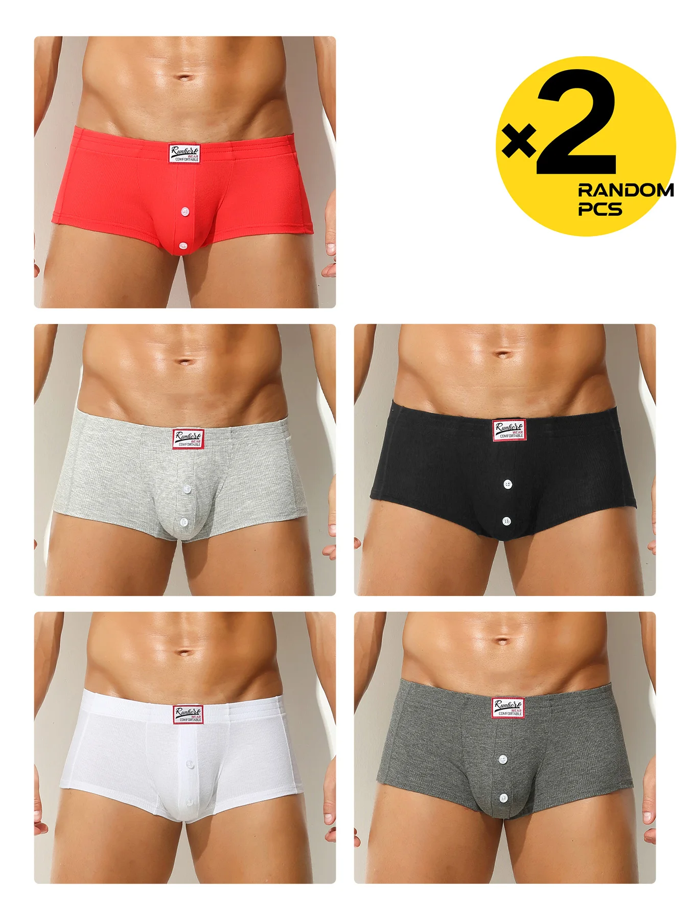 Men's flat underwear Sexy Low-waist Underwear New Arrivals U Convex Pouch Button Boxershorts Male Panties Boxer Randomly 2/3/4PC