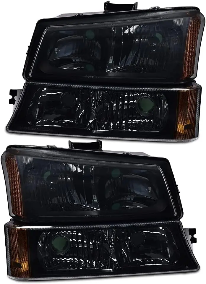 

2 шт., черный корпус, дымчатая линза, янтарная угловая фара, комплект в сборе, лампа-бампер, замена фары для Chevy Avalanche 2003-200