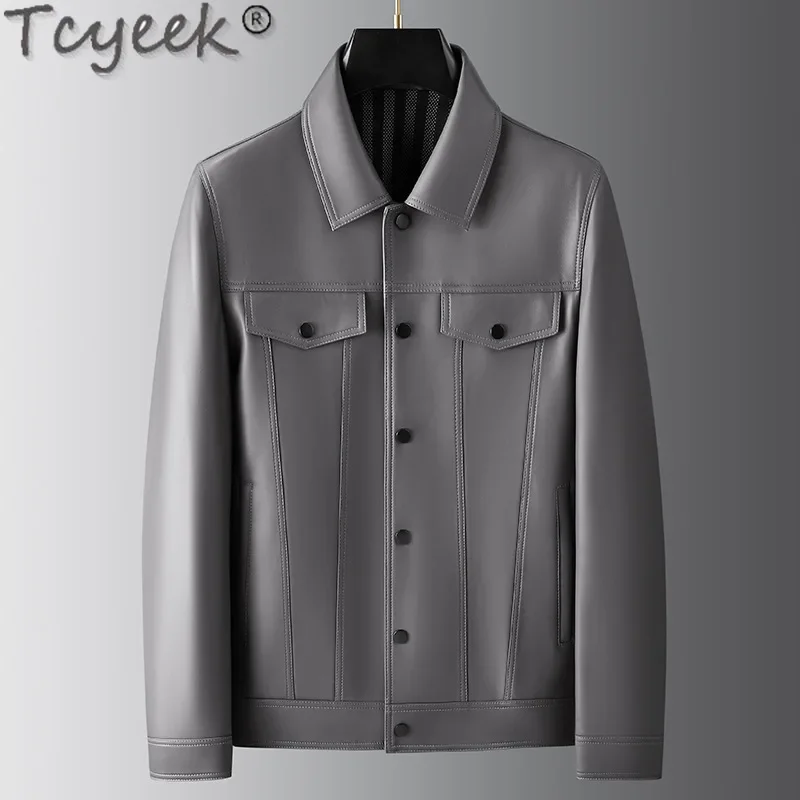 Tcyeek Genuine Leather Jacket for Men 2025 Spring Autumn Clothes Business Casual Sheepskin Coat Mens Jackets Jaqueta De Couro