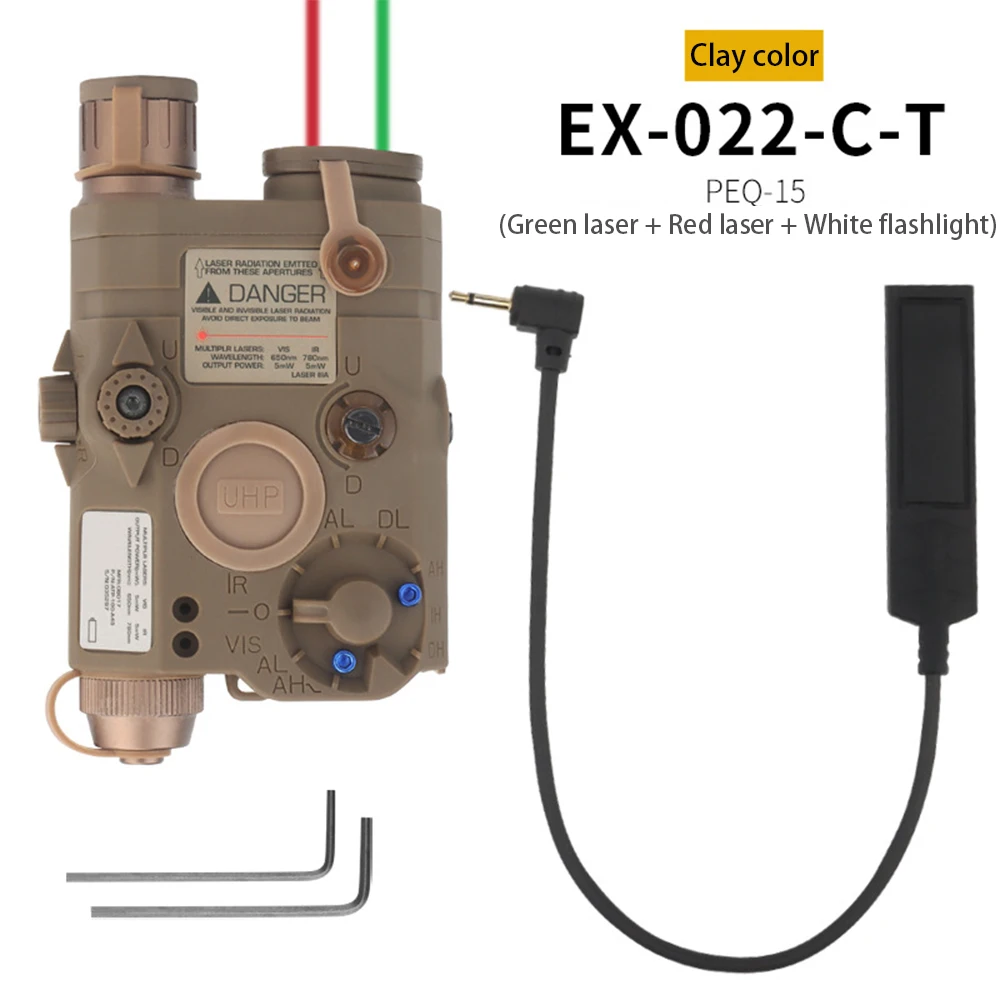 WoSporT PEQ-15 (czerwony laser + zielony laser + latarka) taktyczny czerwony zielony podwójny wskaźnik promienia laserowego