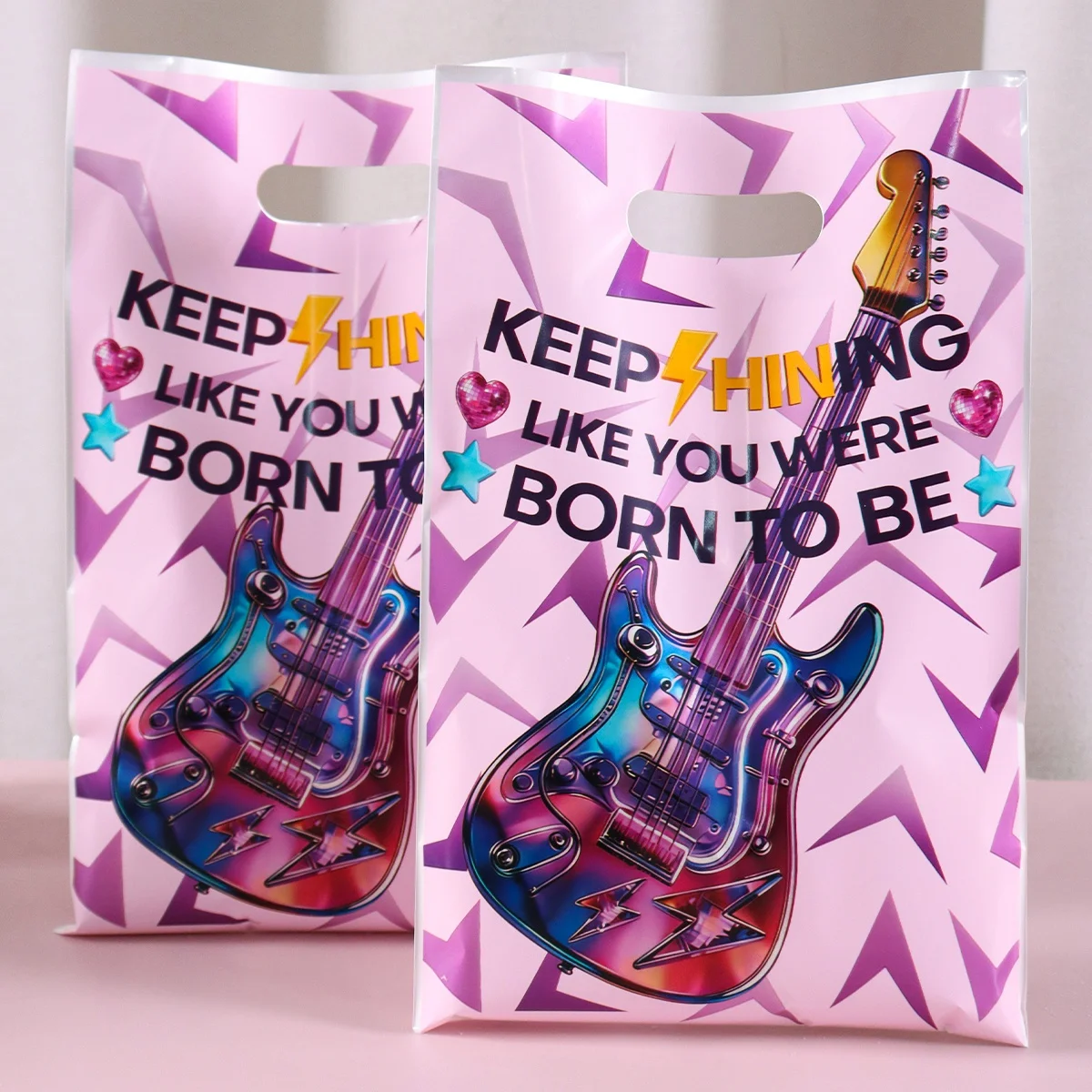 10/20/50 Stück Geschenktüten für E-Gitarren mit Griffen, Partytüten mit Rockmusik-Motiv für Happy Birthday Musikparty-Zubehör – Detail 3
