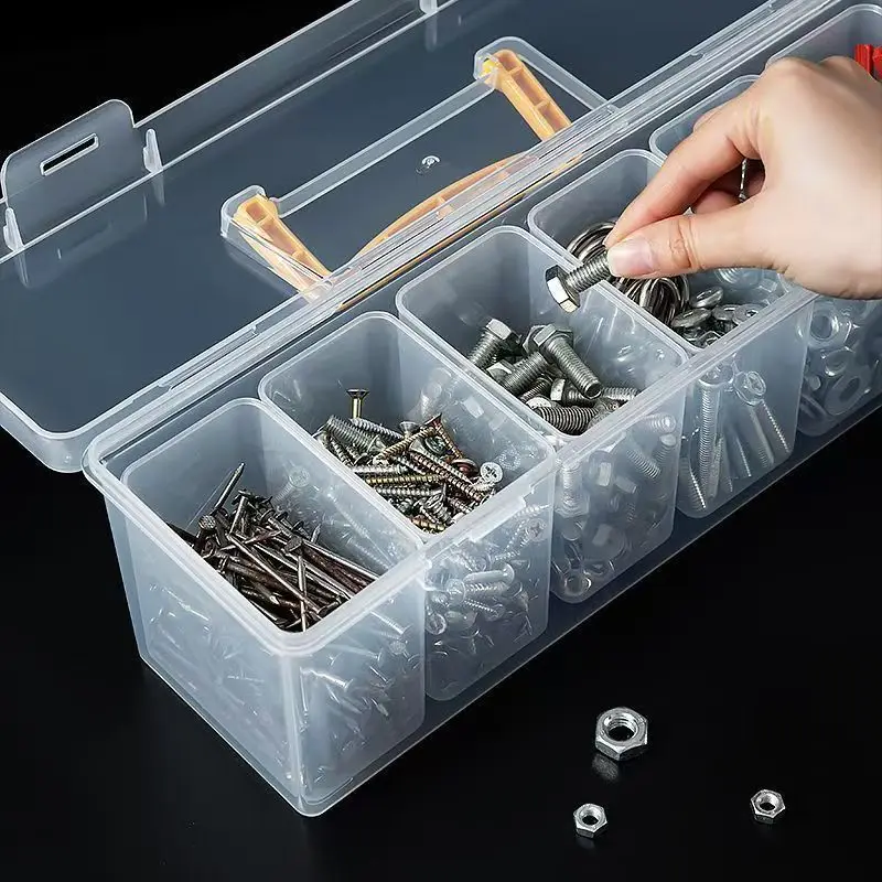 Transparenter Werkzeugorganizer mit Mehreren Fächern, Aufbewahrungsbox für Werkzeugteile und Hardware mit Tragegriff für Hausorganisation und Garage – Detail 8