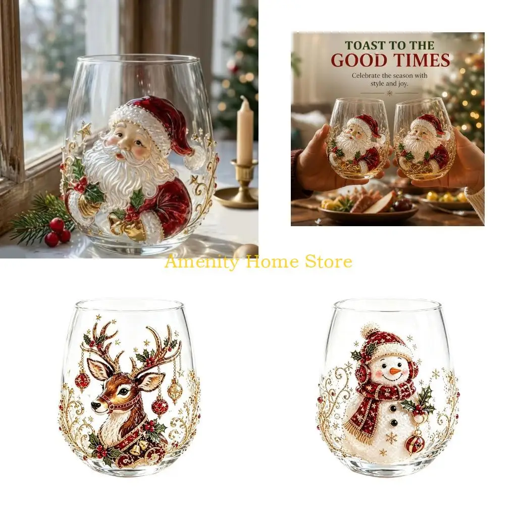 F26C Holiday Stemless Drink Glass in Clear Glass with 3D Christmas Detail for Seasonal Table Service and Winter Hosting