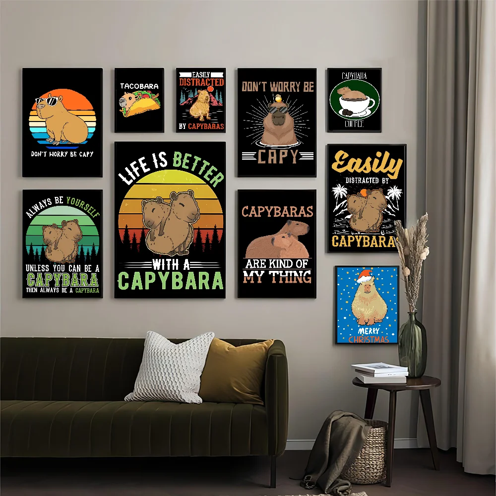 

Cute Cartoon Capybara Classic Movie Posters Vintage Room Bar Cafe Decor Stickers Wall Painting