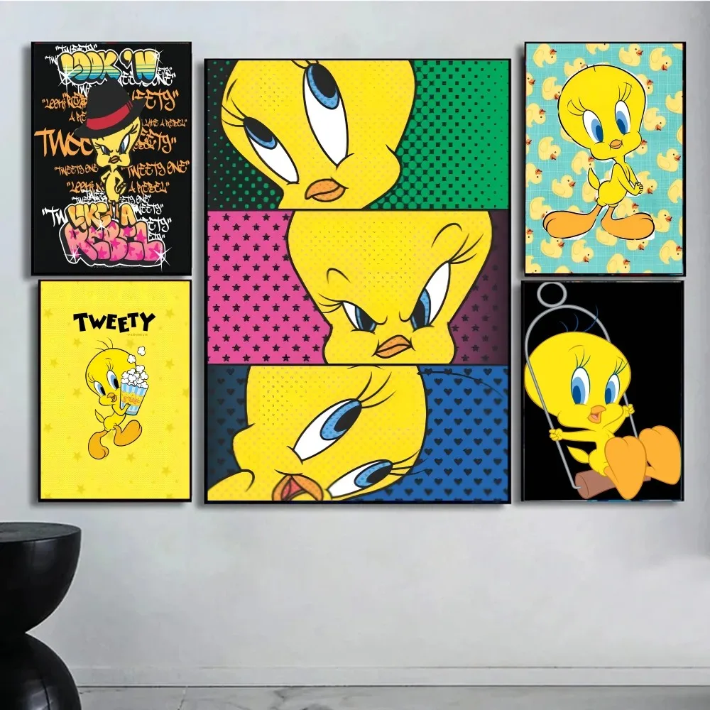 Cartoon Cute T Tweety-Bird poster Vintage Sticky Retro Kraft Paper Sticker DIY Room Bar Cafe Kawaii Room Decor