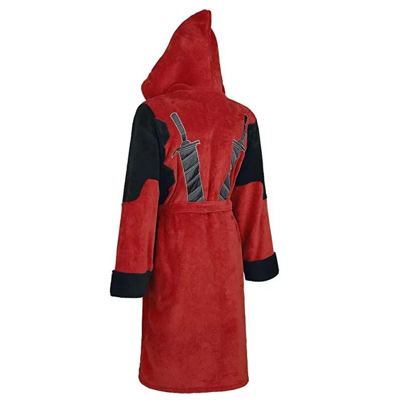 Movie Deadpool Bathrobe Cosplay Costume Adult Unisex Flannel Hooded Pajamas Halloween Deadpool Cosplay Costume Sleepwear Robe