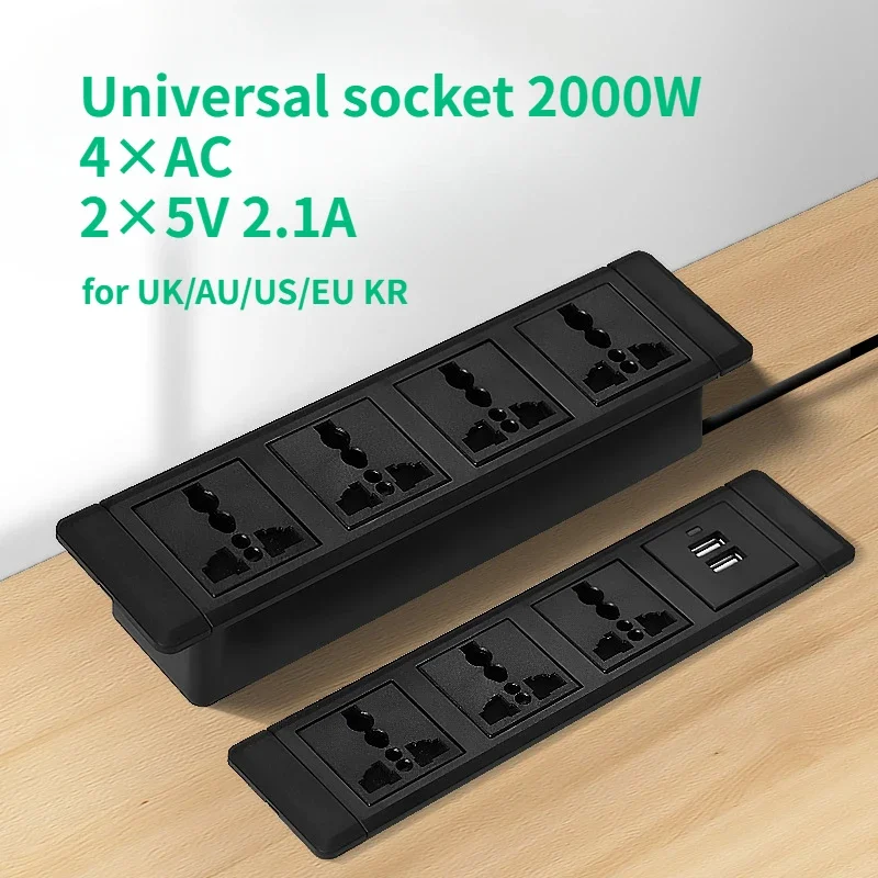 Built-in Power Hidden recessed Socket AU EU US UK Universal Plug 2000W with 5V USB Extension Sockets Computer Desktop Invisible